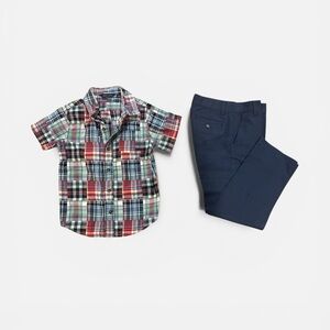 Janie and Jack Plaid Button Down Shirt and Navy Pants Set